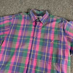 Vintage 80s Passage Plaid Short Sleeve Button-Up‎ Shirt Large